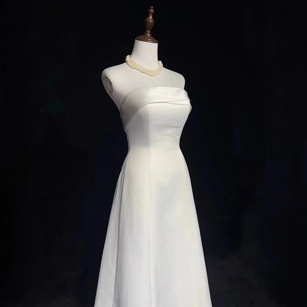 Vestido de casamento de cetim branco para mulheres vestido de noiva com trem coreano simples vestidos de noite vestido formal feminino vestidos elegantes