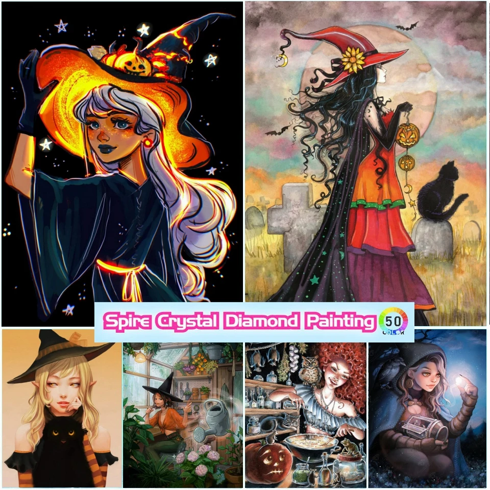 

Halloween Witch Crystal Diamond Art Painting New Embroidery Cross Stitch Kit Diamond Mosaic Square Drills Diy Gift For Children