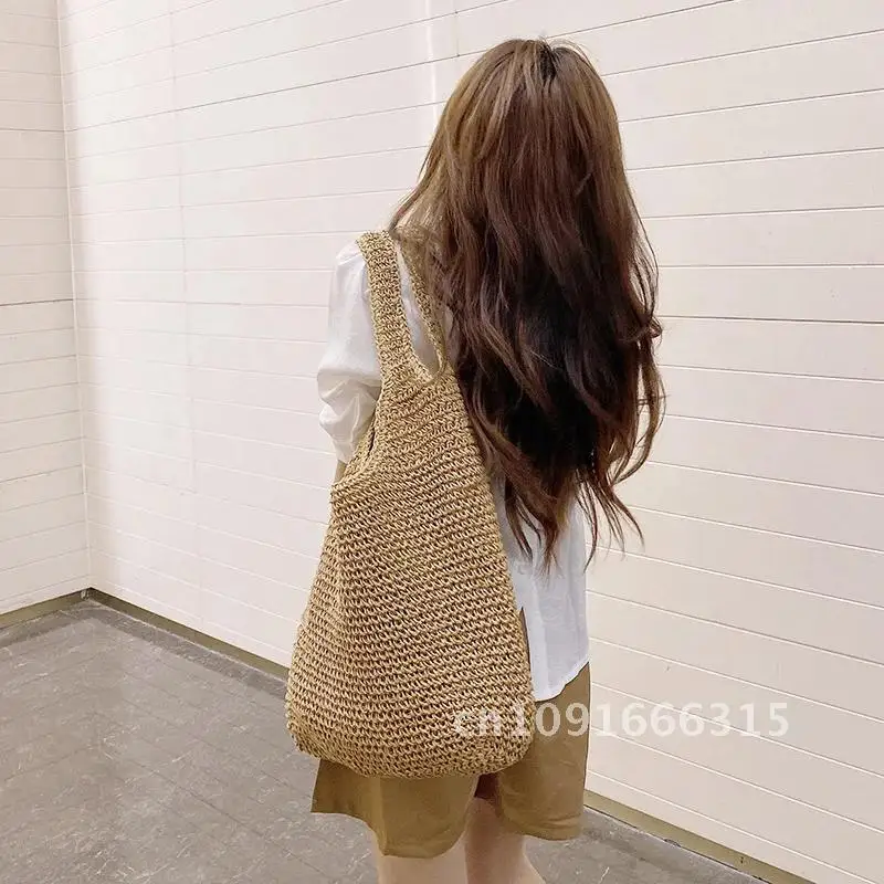 Fashion Straw Women Shoulder Bags Paper Woven Female Handbags Large Capacity Summer Beach Straw Bags Casual Tote Purses