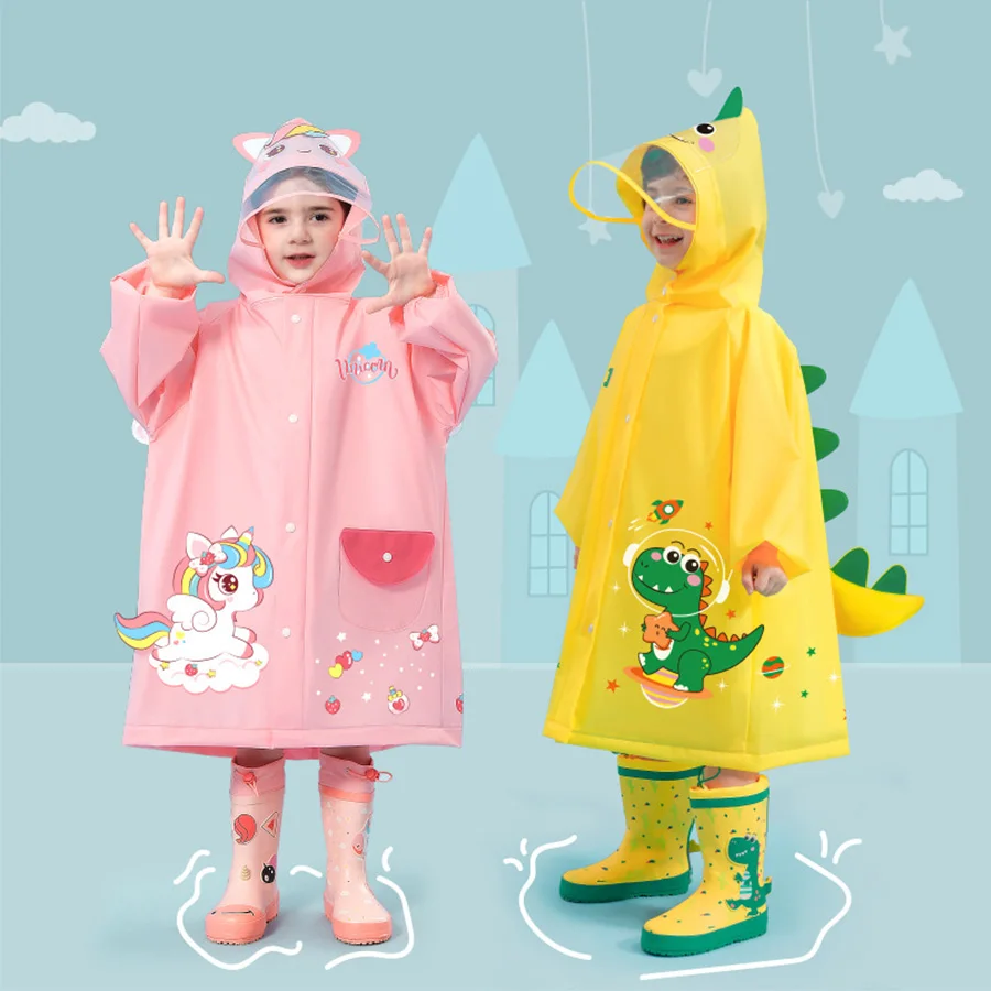 A boy girl casual cute unicorn print waterproof hooded raincoat, long sleeve zipper hooded poncho, children\'s raincoat outdoor