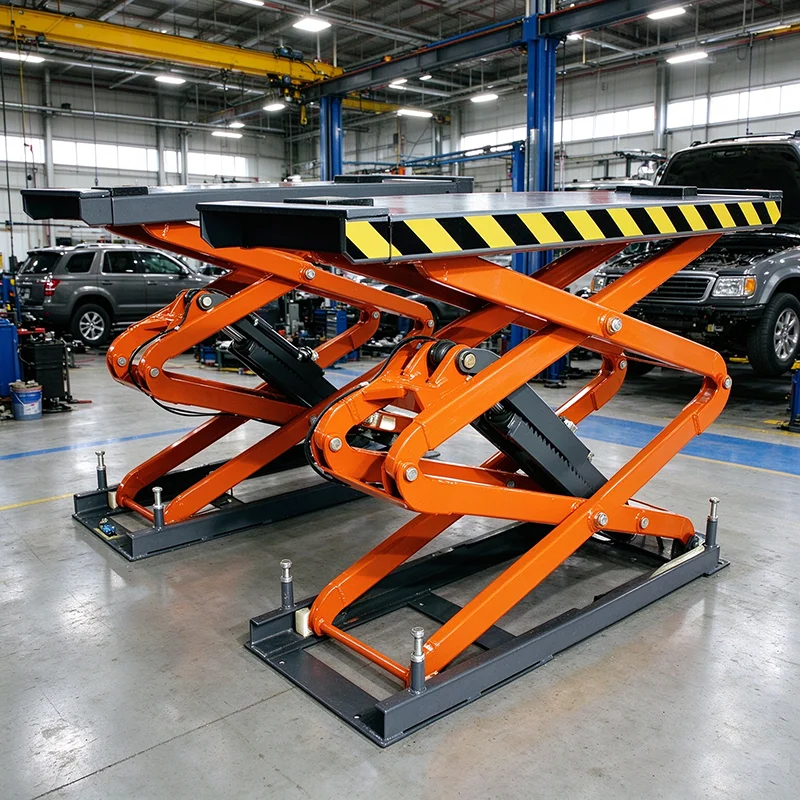 Hydraulic Double Scissor Auto Hoist 4T Low Profile Vehicle Lift With Long Runways