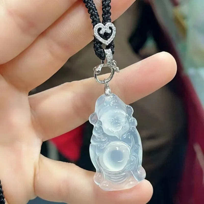 

-Like White Handmade Violent Bear Pendant Agate Men Jade Necklace High Chalcedony