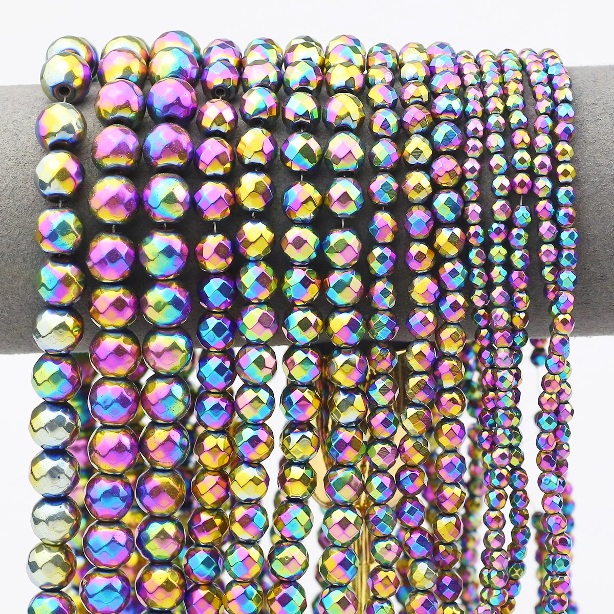 Plating Multicolored Round Cut Hematite Natural Stone Spacers Loose Beads For Jewelry Making DIY Bracelets Accessories 2-10mm