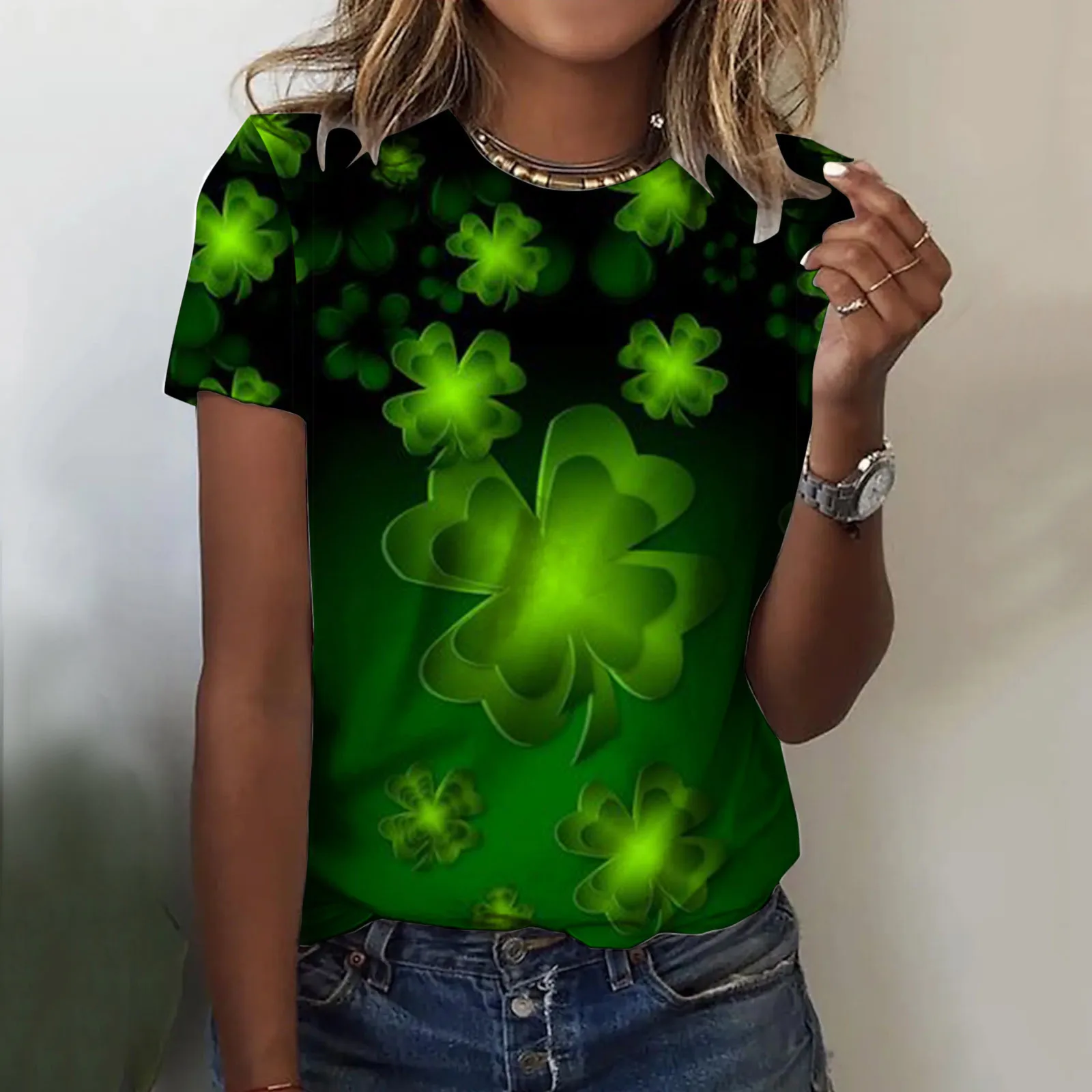 Green Women Saint Patricks T Shirt Vintage Short Sleeve Tee Shirts Girls Basic Top Tops Pullover Party Home Clothing Streetwear