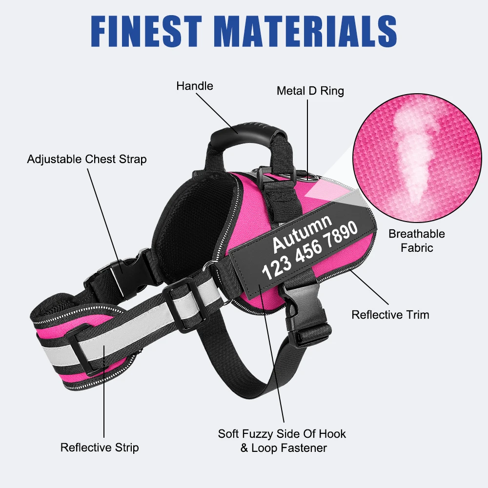 Custom Dog Harness No Pull Reflective Vest with Personalized Name Phone Number Patch Adjustable Breathable Pet Harness