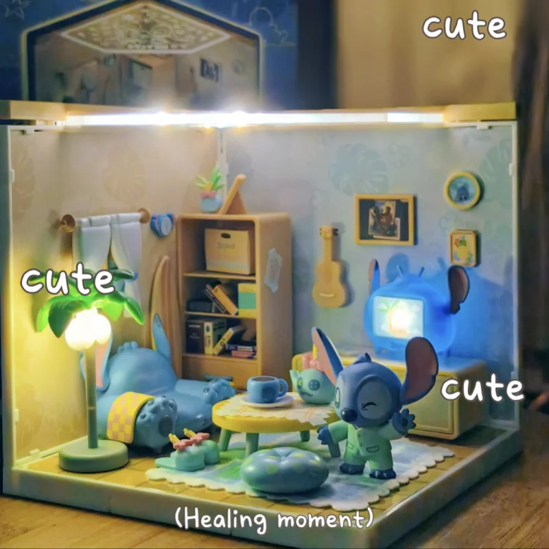 

Kawaii Disney Stitch Relaxing Moments Decorative Figurine Diy Assembly House Anime Peripheral Children Funny Birthday Gifts