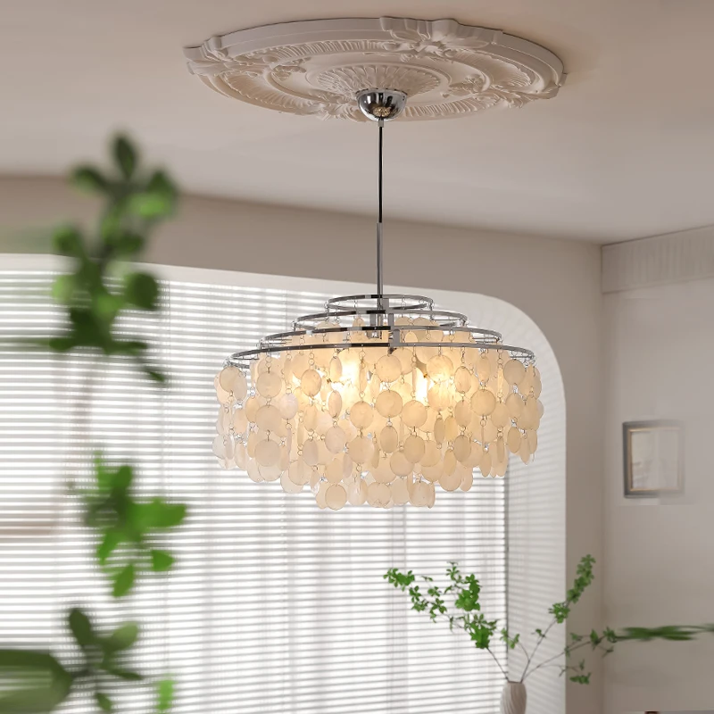 French Style Shell Chandelier Ceiling Suspension Pendant Lamp Living Dining Room Hanging Light