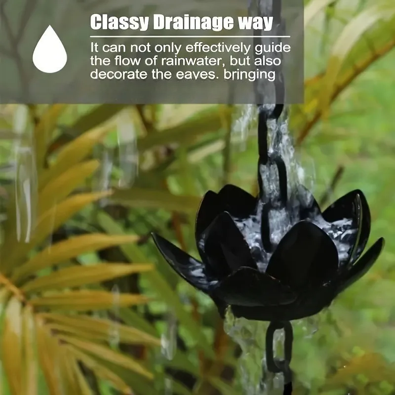 2026 New Outdoor Black Iron Lotus Rain Chain Outdoor Garden Drainage Decorative Hanging Chain Gardening Supplies