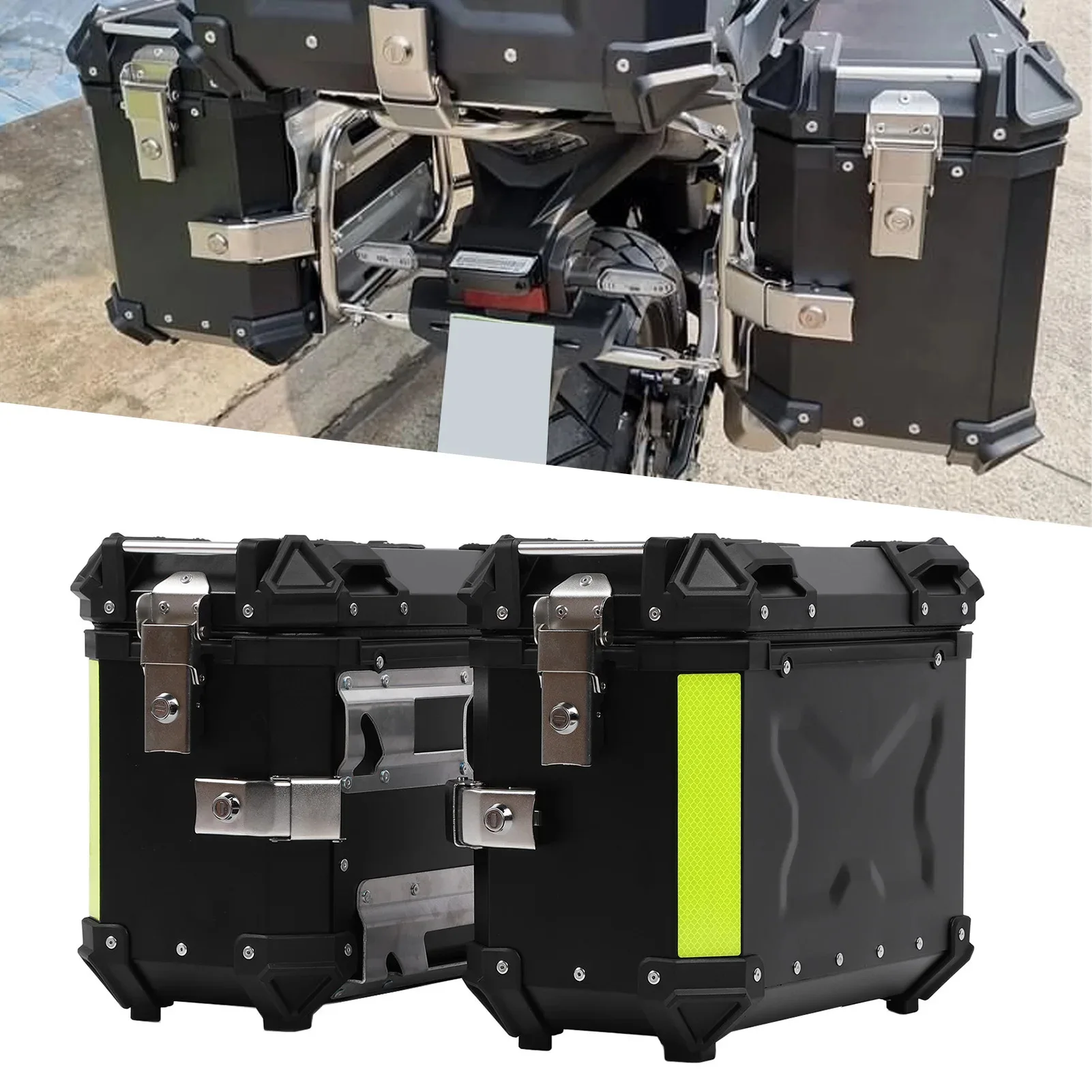 28L 35L Motorcycle Aluminum Side Panniers X-Type Embossed Waterproof Anti-Collision Travel Luggage Universal Modified Side Cases