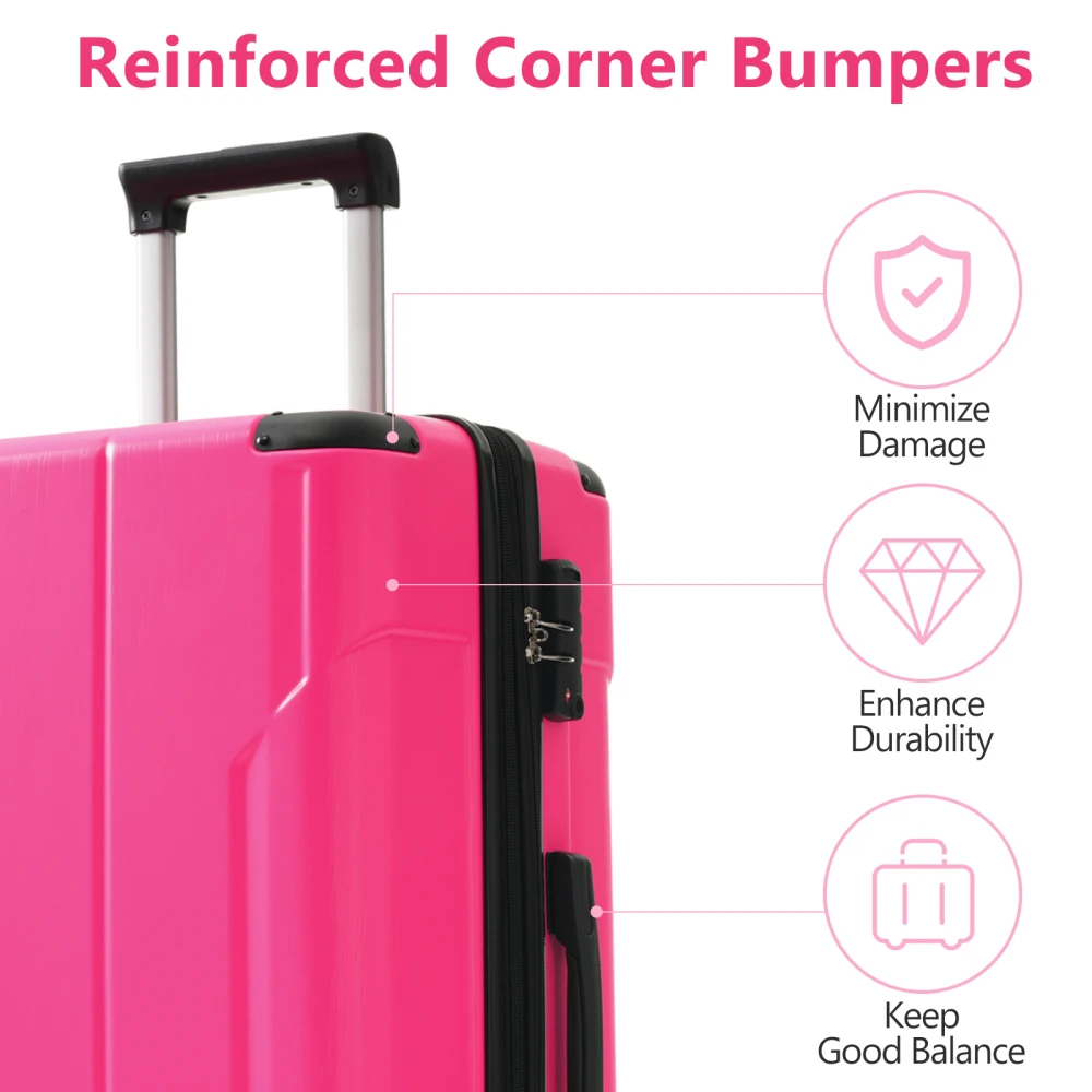 Set di valigie Valigie in ABS espandibili con guscio rigido da 3 pezzi con set di valigie da viaggio a doppia spinner Lucchetto TSA (20/24/28 pollici Rosa rossa)