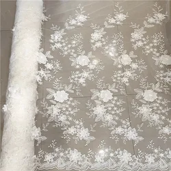 2024 Latest Off White 135CM Wide Wedding Lace 3d Fabric Appliqued Embroidery Gauze Florals Lace for Dress Gown Veils