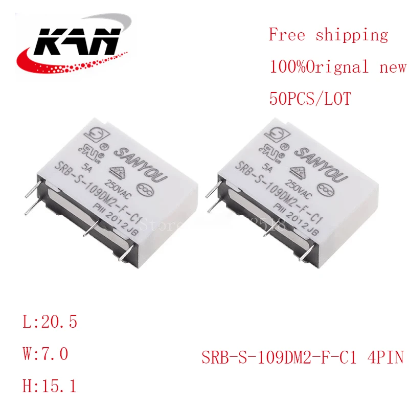 

Free shipping 50pcs relay SRB-S-109DM2-F-C1 9VDC 5A 250VAC 4PIN Original New