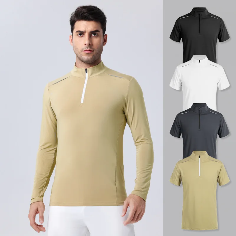 

Men's fitness clothing Sports T-shirt long sleeve spring and autumn slim-fit quick dry running training stand collar hoodie