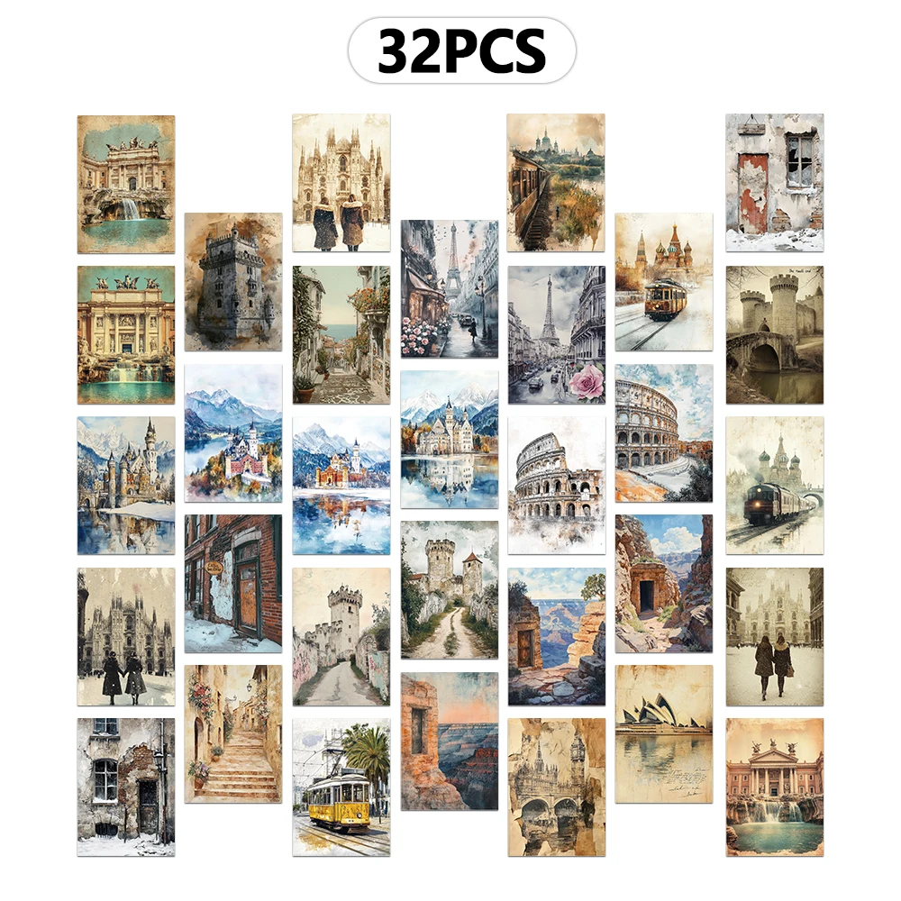 32pcs Vintage European Landmar - Collectible Vintage Greeting Cards ulasan dan harga