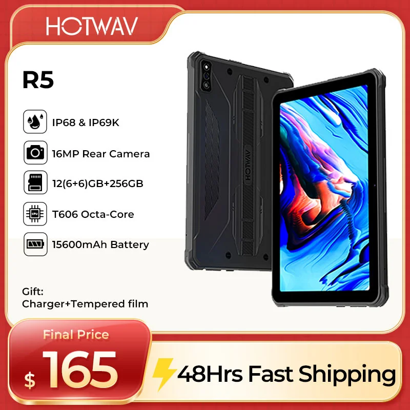 글로벌 버전 HOTWAV R5 견고한 태블릿, 안드로이드 12, 옥타 코어, 4GB, 64GB, 15600mAh, 10.1 인치 HD + 디스플레이, 16MP 후면 카메라 태블릿 PC