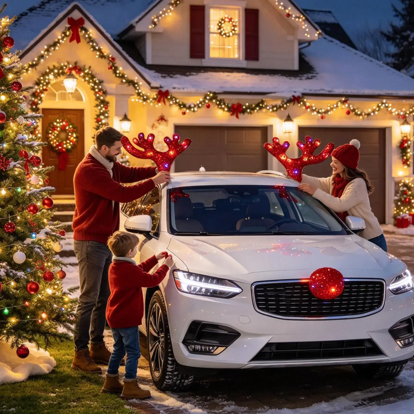 Car Reindeer Antlers Set Christmas Festive Display Decoration Christmas Reindeer Antlers Set Sedans Trucks RVs Pickups Minivans