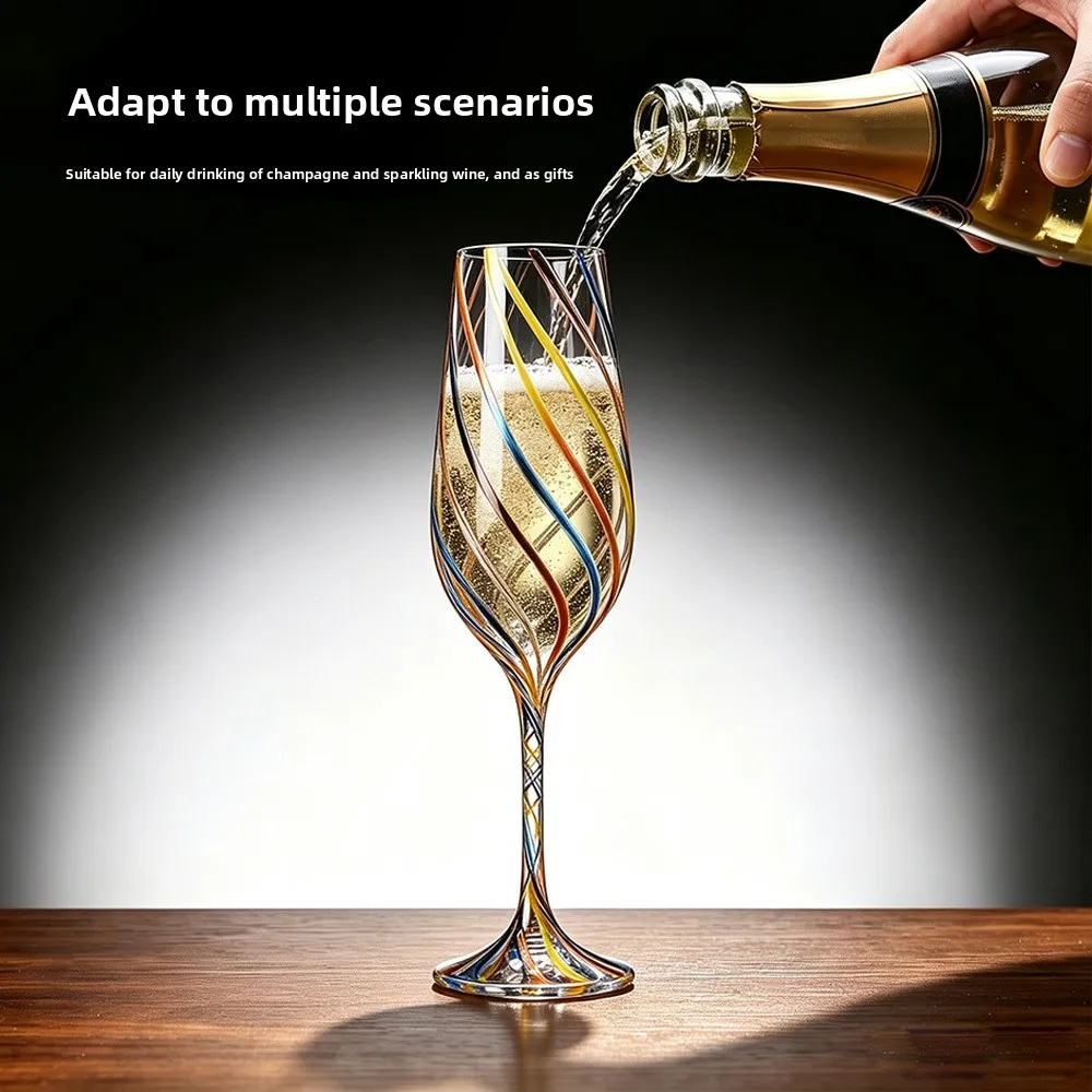 High Value Retro Handmade Winding Glass Tall Champagne Wine Cocktail Bar Glass for Party Wedding Home Decor Gift