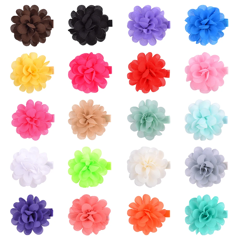 2 Pieces/lot Hot Sale Chiffon Flowers with Clips for Girls Children 2.4 Inches lovely Hairpins Handmade DIY Hair Accessories