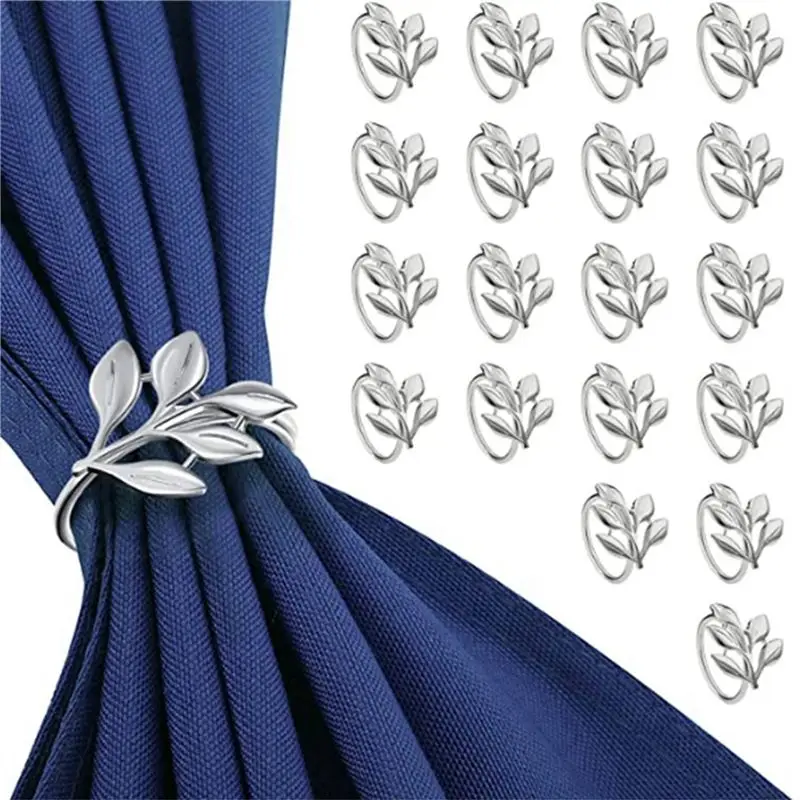 100Pcs Silver Leaf Napkin Rings - Silver Napkin Ring For Table Napkins Holiday Napkin Rings Fall Napkin Rings For Party