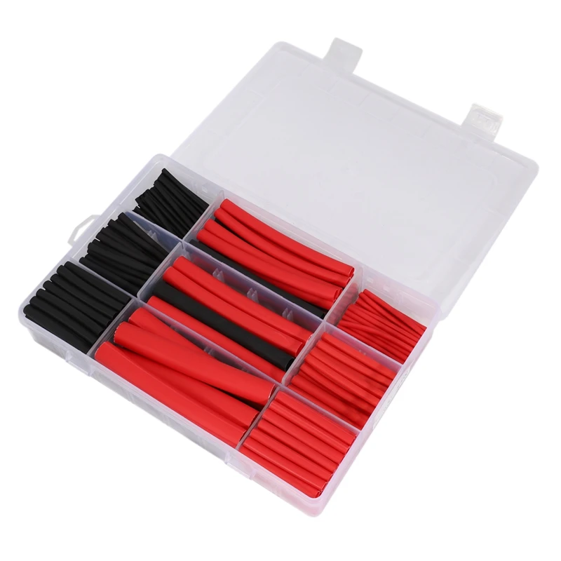 

270Pcs 3: 1 Shrink Ratio Dual Wall Adhesive Lined Heat Shrink Tubing Tube 6 Size 2 Color KIT Black Red