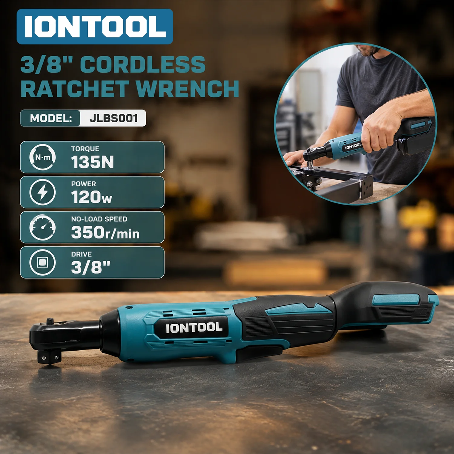 IONTOOL 135N.m Brushless Right Angle Ratchet Wrench 3/8 Inch For Makita 18V Battery Auto Garage Repair Tool