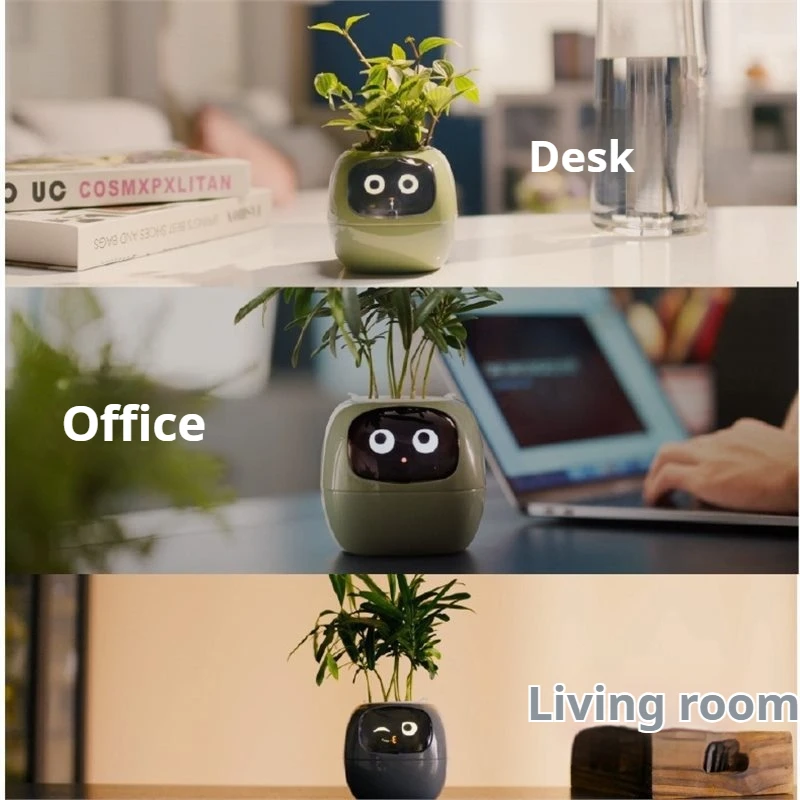 وعاء زهور روبوت للعناية بالنباتات للحيوانات الأليفة مع دليل النمو لعرض درجة الحرارة لعبة التعبير العاطفي للأطفال والبستانيين #3