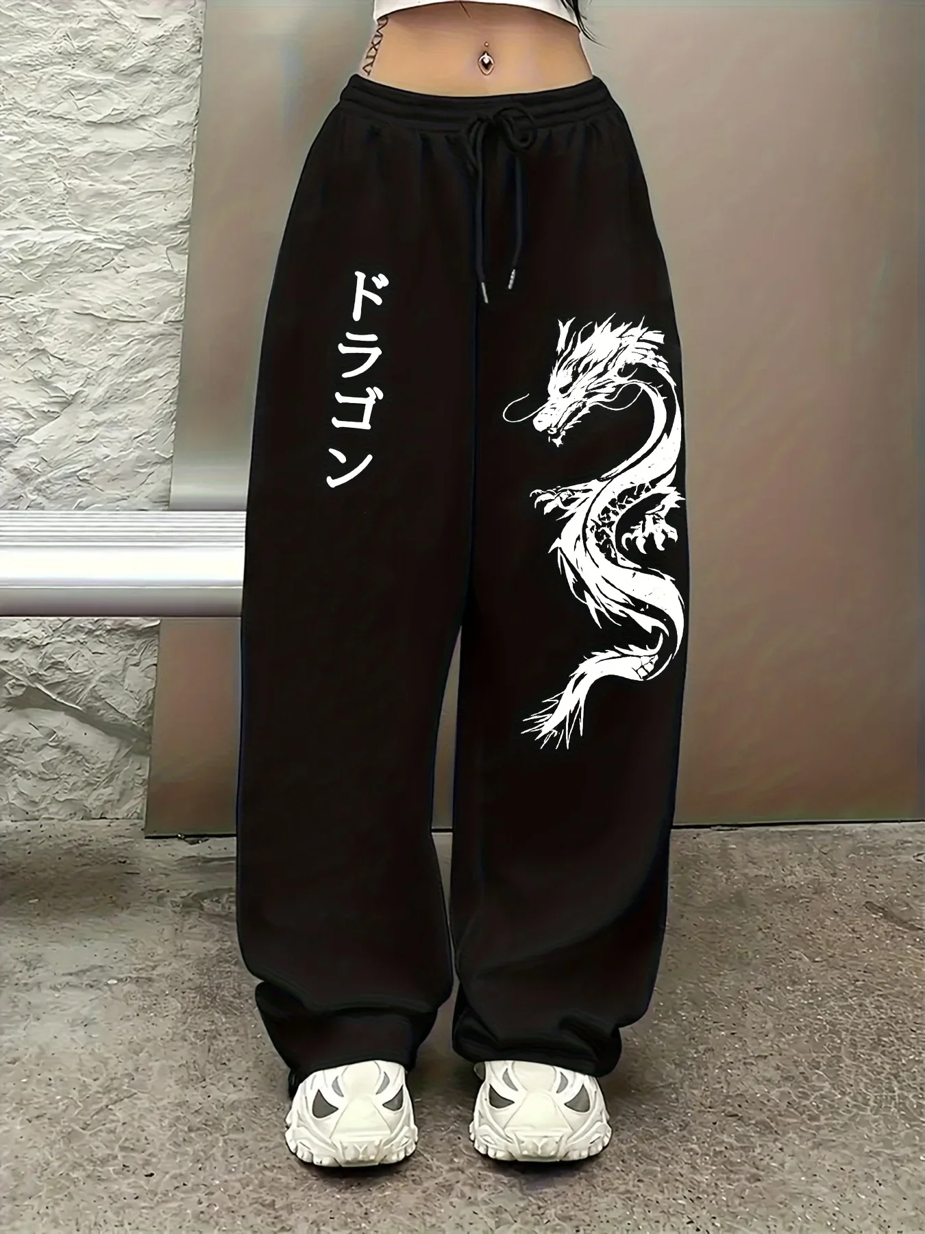 Women's dragon-patterned printed casual sports pants, warm and fashionable casual long pants suitable for all seasons