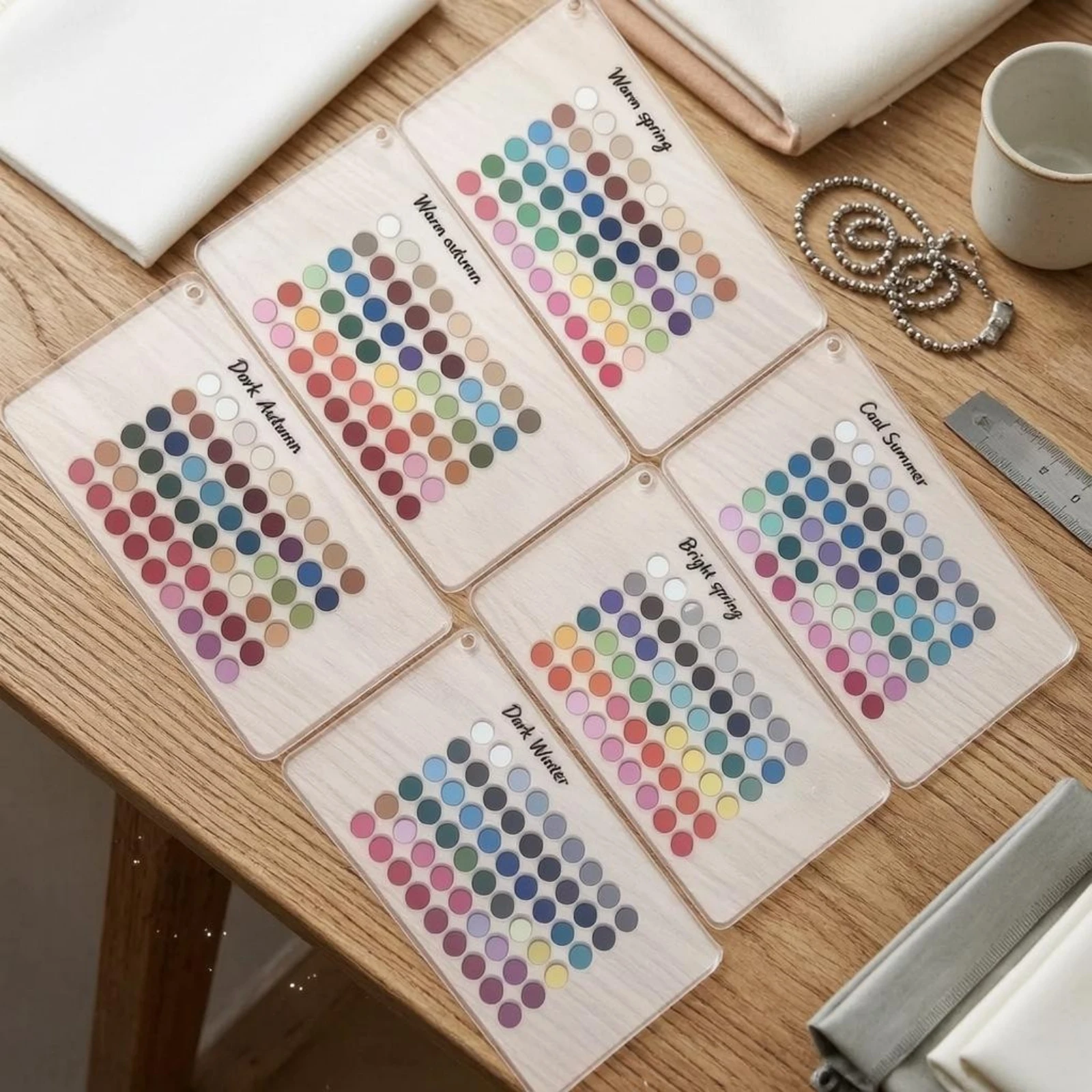 6 Pieces Clear Acrylic Card Rounded Corners Seasonal Color Reference Card Seasonal Color Sample Keychain Punched Hole