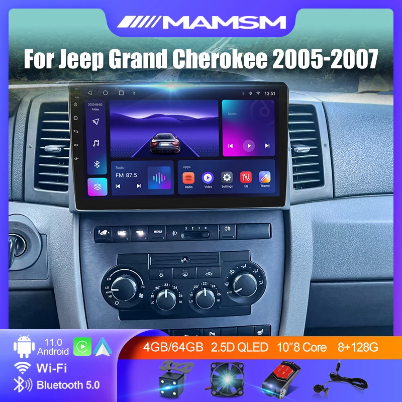 MAMSM Android 15 Radio For Jeep Grand Cherokee WK 2004 2005 2006 2007 Wireless CarPlay Car Radio Intelligent Navigation System