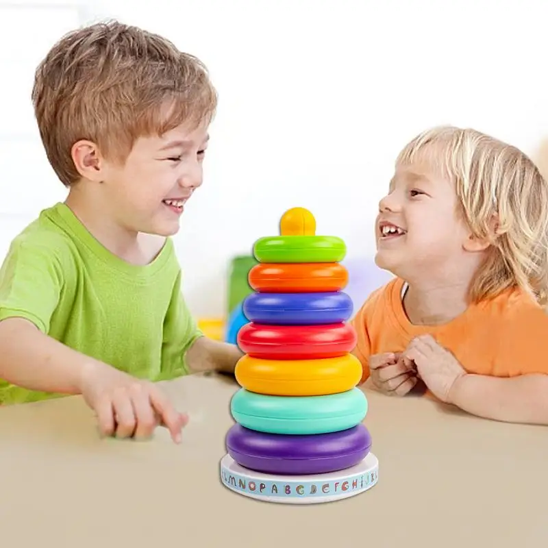 Crianças empilhamento anéis haste aprendizagem sensorial empilhamento montessori brinquedos seguro arco-íris pilha anel brinquedo educativo para aniversário crianças