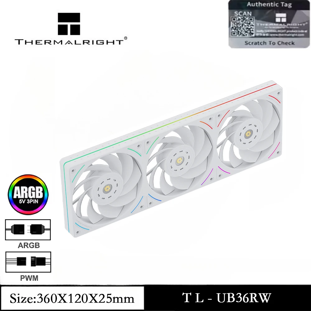 

Thermalright TL-UB36RW Вентилятор воздушного охлаждения для корпуса компьютера, 3 в 1, ШИМ-ARGB, высокопроизводительный/шумоподавляющий вентилятор для процессора с LCP