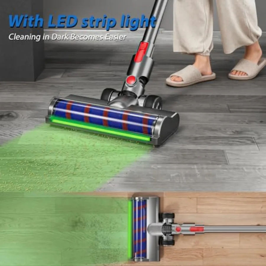 2 Replacement Vacuum Cleaner Heads for Dyson V7/V8/V10/V11/V15 Anti-Tangle Motor-Driven Brush Roll with LED Light Dust Detectio