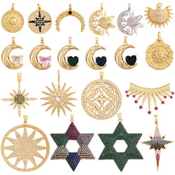 Trendy Star Moon Sun Charm Focal Pendant,18K Gold Plated Zircon Necklace Bracelet For Handmade Jewelry Findings Supplies K47