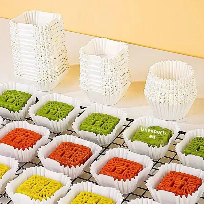 100/250Pcs Mooncake Paper Holder Square Paper Brownie Liner Medium Size 45/50/55/62mm Xue Meiniang Dessert Paper Tray Oil Proof