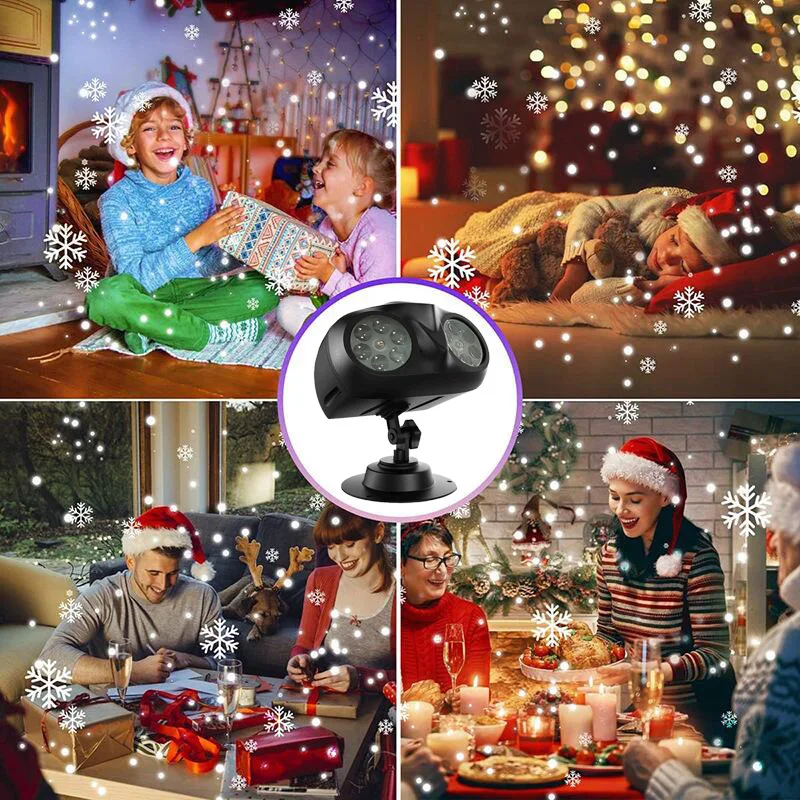 Double Tube LED Snowflake Projector Lights Christmas Projection Waterproof Outdoor Lamp Snow Spotlight For Holiday Party Lights