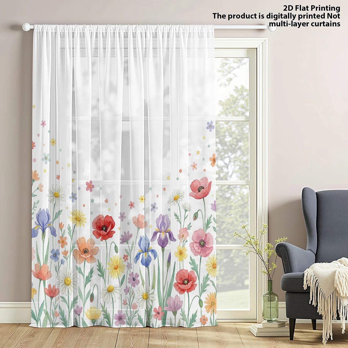 Floral Privacy Sheer Curtain,Good Quality Modern Voile for Living Room Balcony Bedroom Decoration, Mother's Day Gift, Removable