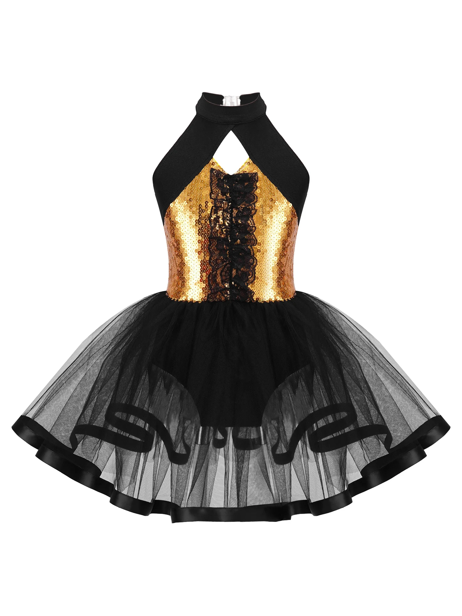 

Kids Girls Shiny Sequins Ballet Dance Dress Gymnastic Tutu Skirted Leotard Ballerina Latin Jazz Performance Costume Dancewear