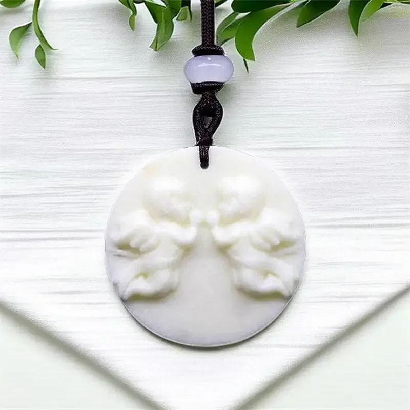 

Jade Zodiac Pendant Real Charms Stone Amulet Necklace Natural Gifts for Women Jewelry Milky White Pendants Carved Men