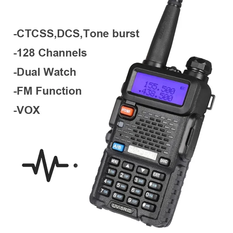 Baofeng-Talkie walperforé UV 5R 5W 8W, radio bidirectionnelle Vhf Uhf FM, pour déterminer la fréquence de la chasse, 16km