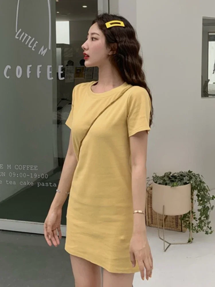 WERUERUYU 2024 Spring Summer New Women short Sleeve ALine Dress Solid cute kawaii Ladies Evening Party Slim Vestidos image 2