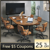 LYY Light Luxury Solid Wood Round Head Negotiation Table Conference Table and Chair Set Simple Office Reception Room Desk