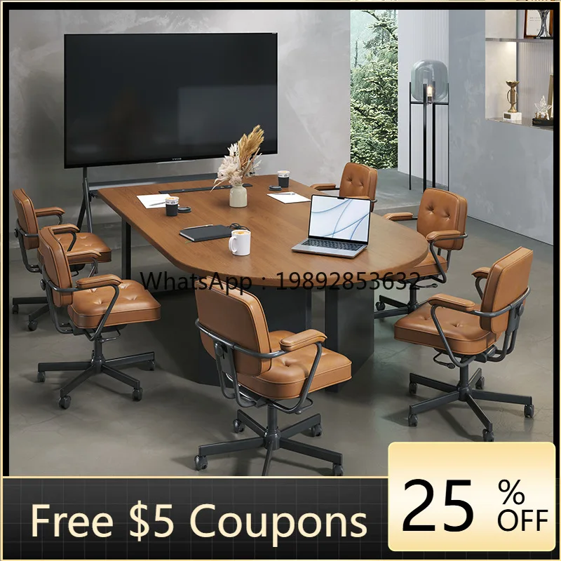 LYY Light Luxury Solid Wood Round Head Negotiation Table Conference Table and Chair Set Simple Office Reception Room Desk