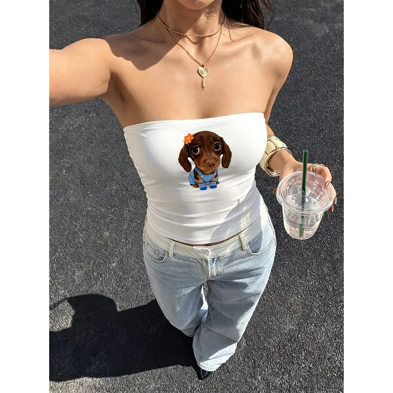 Dog, Dachshund, Hot and Sexy Strapless Women's Casual and Comfortable Top, Versatile for Spring and Summer
