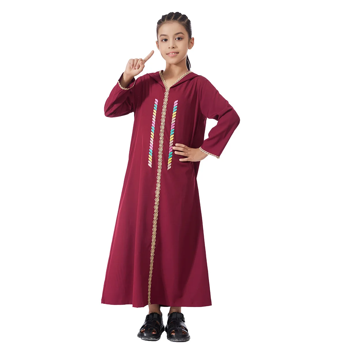 Abaya com Capuz para Crianças Meninas Vestidos Longos Maxi Dubai Kaftan Roupão Islâmico Árabe para Festa Caftan Marroquino Oração Turquia Ramadan