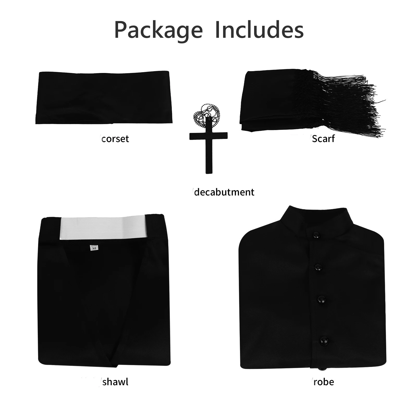 Мужской костюм-туника, черный средневековый монах, священник, Ренессанс, косплей с крестом, ожерелье