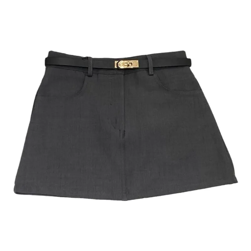 Jupe trapèze taille haute pour femmes, ceinture Anti-lumière, Vintage, polyvalente, moulante, en Fiber de Polyester