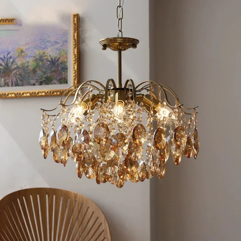 

French Retro Romantic Crystal LED Chandelier Nordic Luxury Bedroom Dining Chandelier Villa Home Decoration Ceiling Pendant Lamp