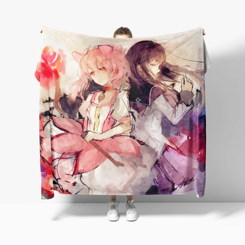 Anime Puella Magi Madoka Magica Flannel Blanket Warm Soft comforter Throw Blankets Bedroom Kawaii Room Decor