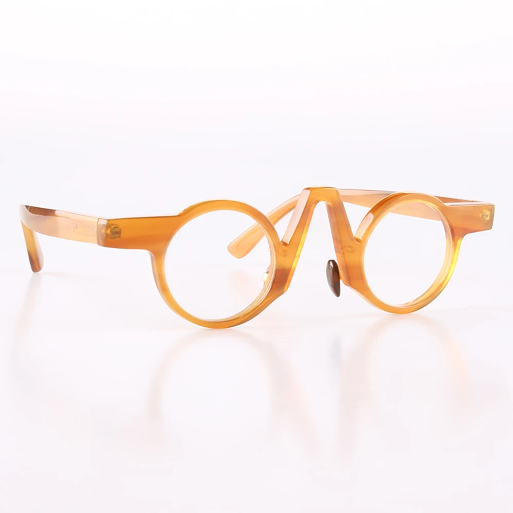 

Man's Glasses Frames Unique Round Vintage Unique Myopia Eyeglasses Handmade Light Coffee Horn Prescription Eyeglass Frames