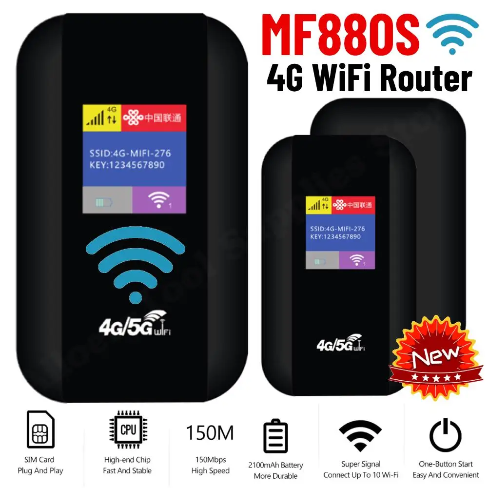 MF880S 4G Lte WiFi Router Portable Mobile Hotspot 2100mAh 150Mbps Wireless Router with SIM Card Slot Repeater for Outdoor Home